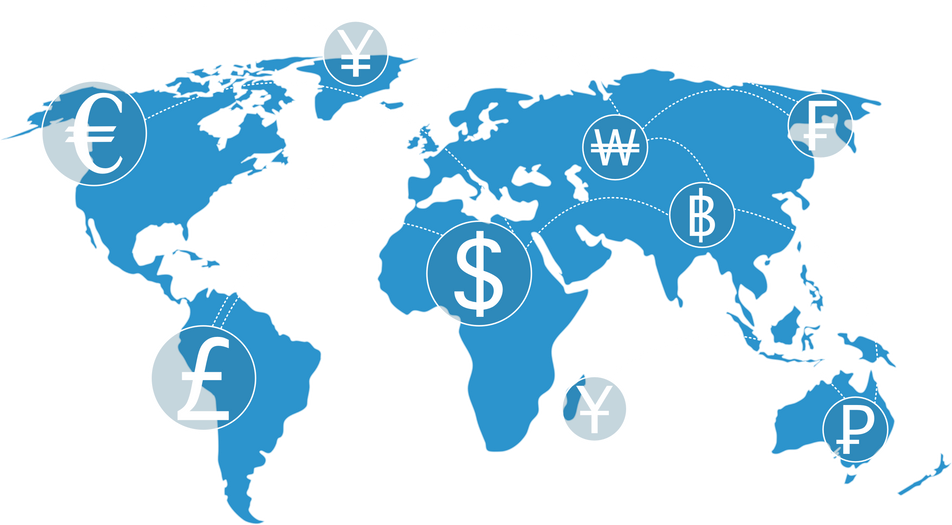 Illustrations and background images with foreign currency. in the concept of money transfer. Currency exchange. Global business. Financial technology. Online interbank payments.